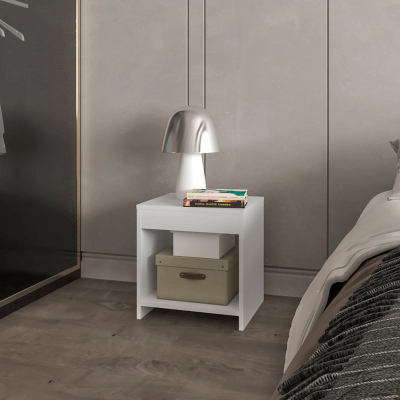 White Nightstand with Open Storage