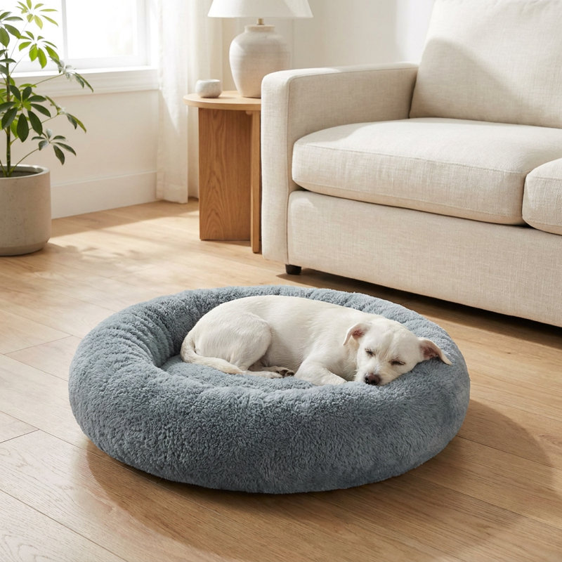 Lit pour animaux de compagnie rond et moelleux, 18.5, Gris