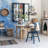 Wood and Glass Cabinet with 4 Shelves and Patterned Paper Back