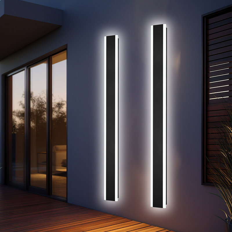 Outdoor Long Wall Lights, 2 Pack Dimmable Modern Led Wall Lighting,Black Wall Mount Long Linear Exterior Lighting Ip65 Waterproof Exterior Wall Light Fixtures For Garage Patio Porch