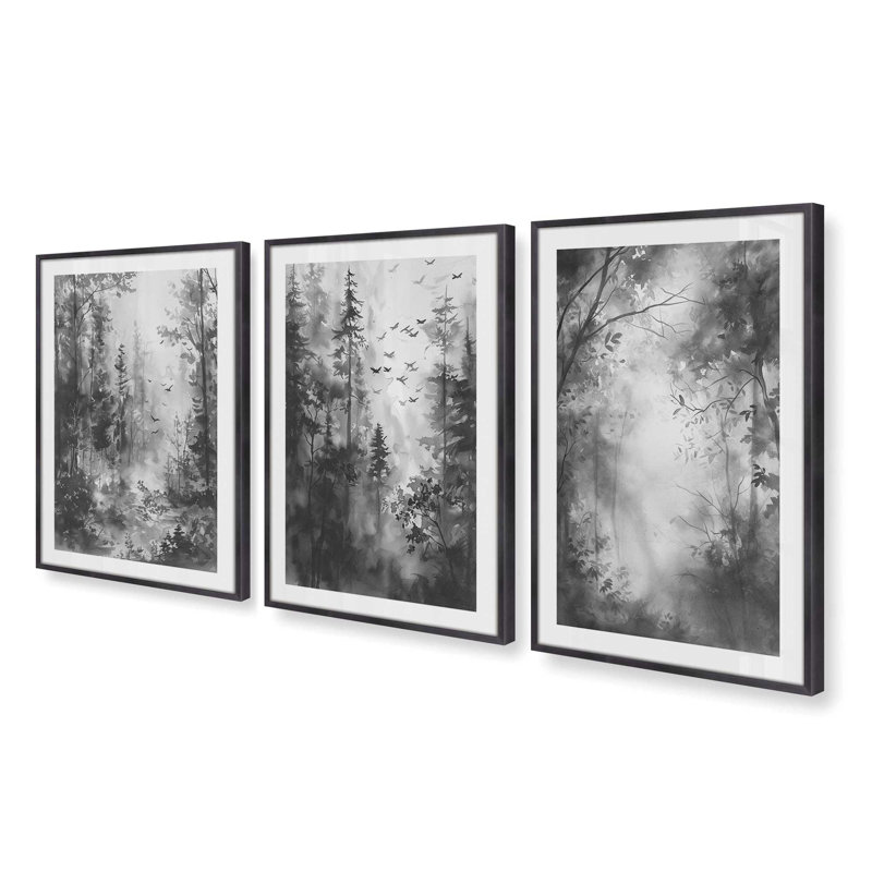 Forest Enclave, ensemble de 3 impressions dans un cadre, Zinc patiné, H 15,25 po x l 36,75 po