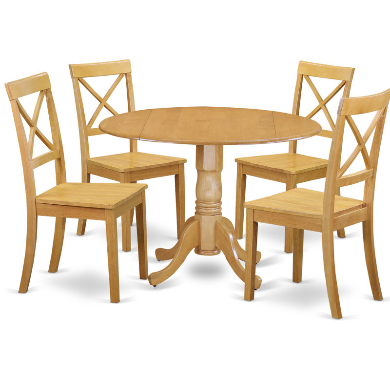 5 Piece Dining Set Includes a Round Dining Room Table with Dropleaf and 4 Kitchen Chairs, Oak, 5 Pieces: Table, 4 Chairs, Oak