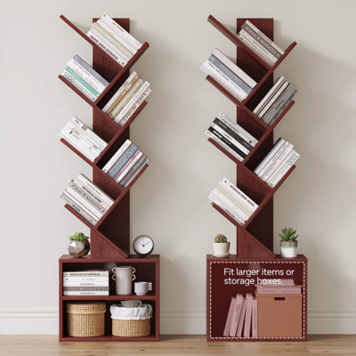 Bibliothèque à 6 niveaux avec armoire de rangement, bibliothèque moderne à plancher étroit