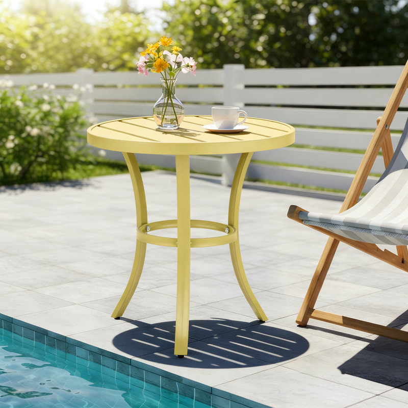 Table d'appoint ronde en métal pour l'extérieur, Jaune