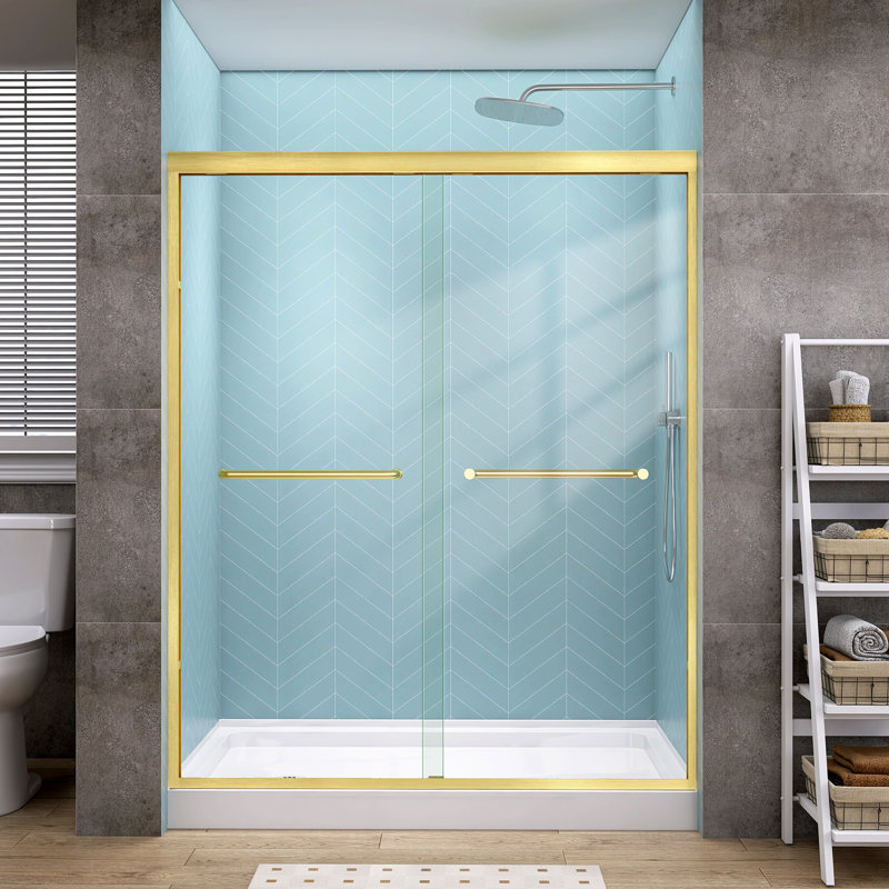 Naturer 50" - 54'' W X 72'' H Double Sliding Shower Door Semi-frameless Bypass Bathroom Door with Clear Tempered Glass in Brushed Gold