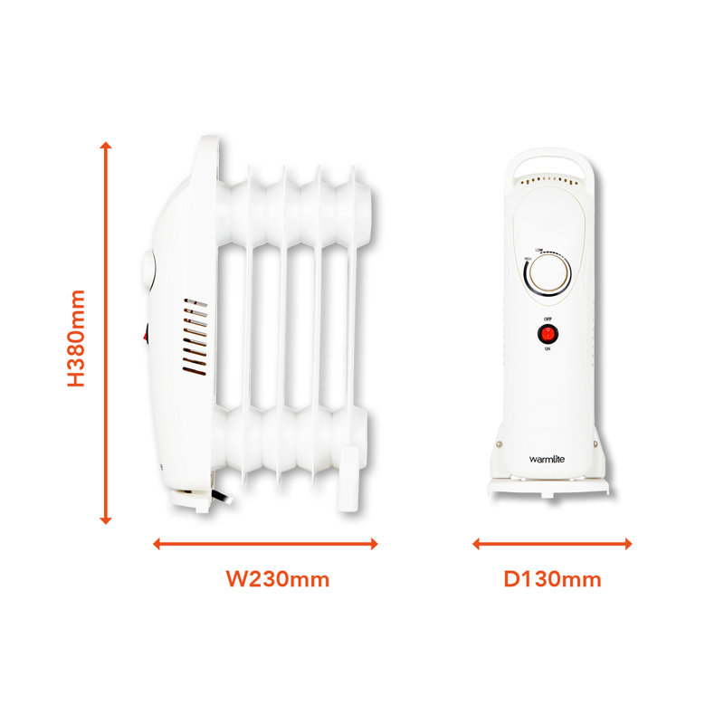 Warmlite 5 Fin Oil Filled Radiator with Adjustable Thermostat and Overheat Protection, 650W, White