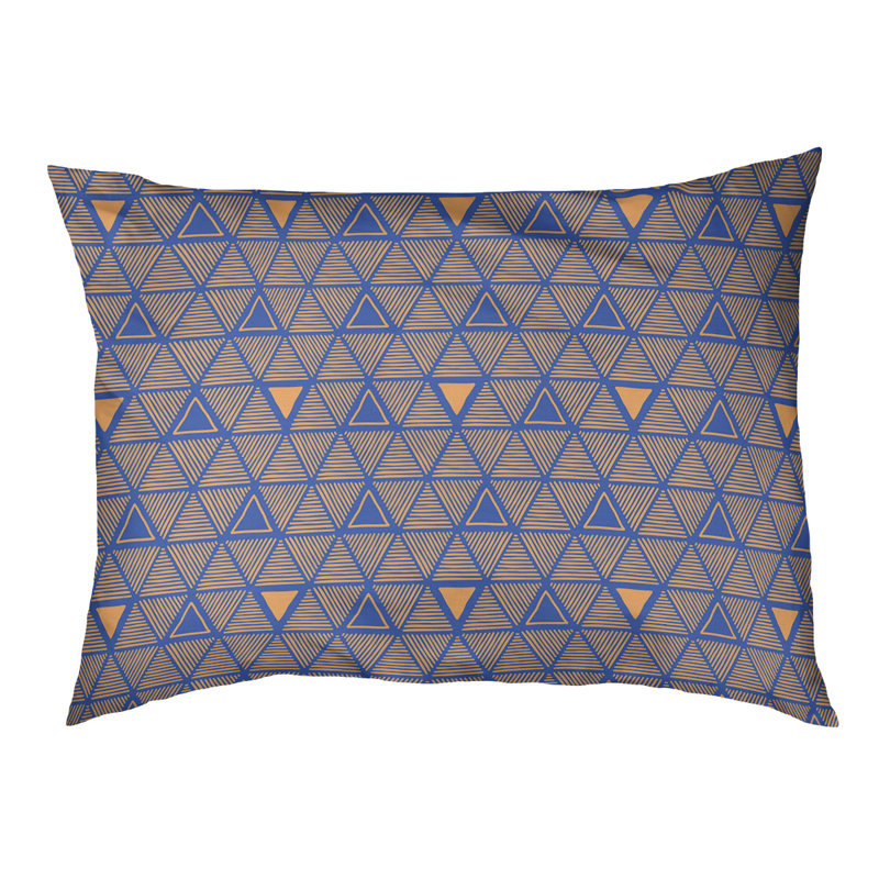 Coussin d’extérieur pour chien à main triangles Chen, Moyen (l 40 po x P 6,5 po x H 30 po), Bleu / Orange