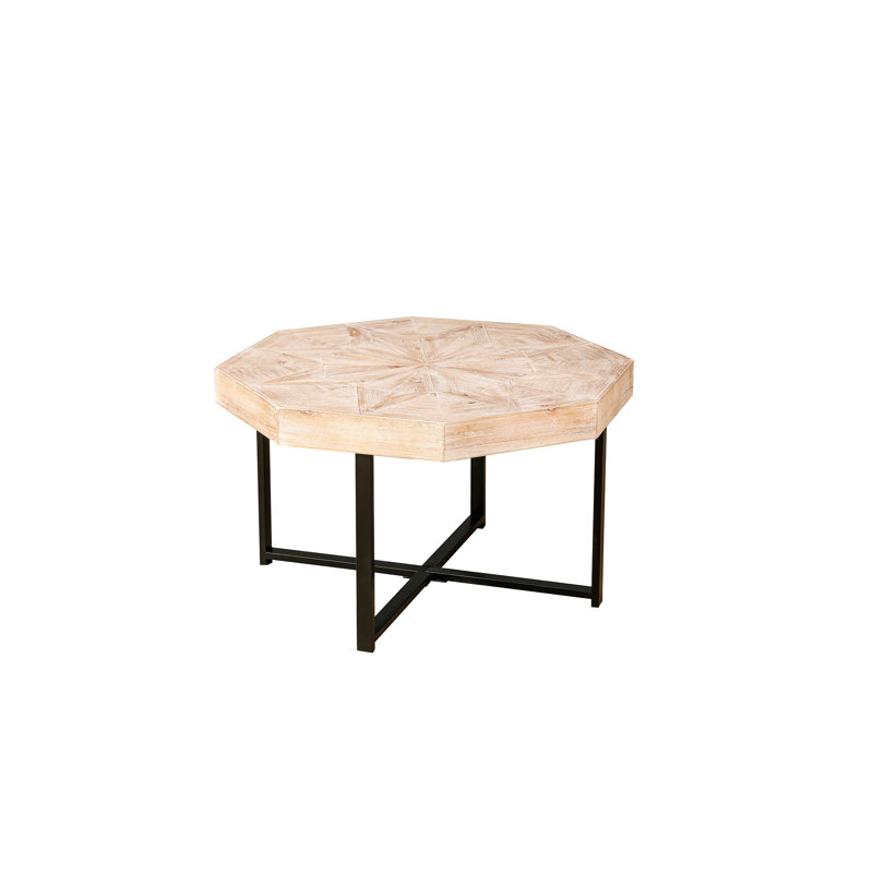 Table basse octogonale en bois avec patchwork de style campagnard 30 pouces, Blanc ancien