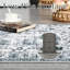 Tapis d'entrée dans le couloir de la cuisine - Revêtement de sol à poils courts antidérapant à motif oriental floral rétro (bleu)-1081204847