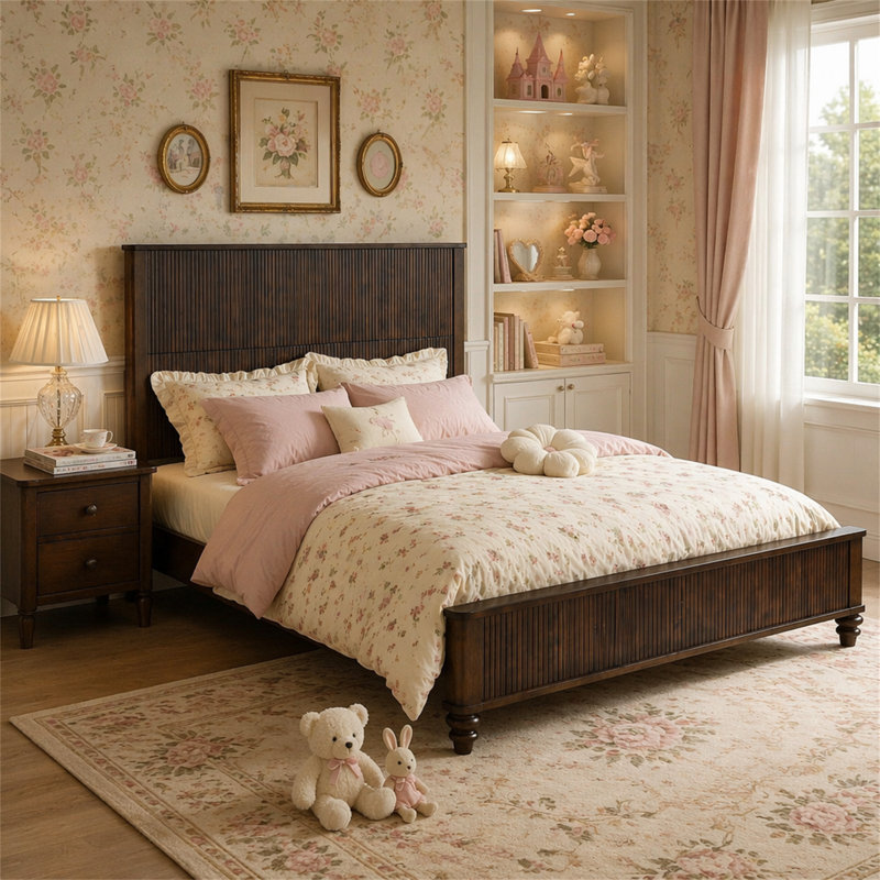 Base de lit en bois massif, Grand lit, Noyer