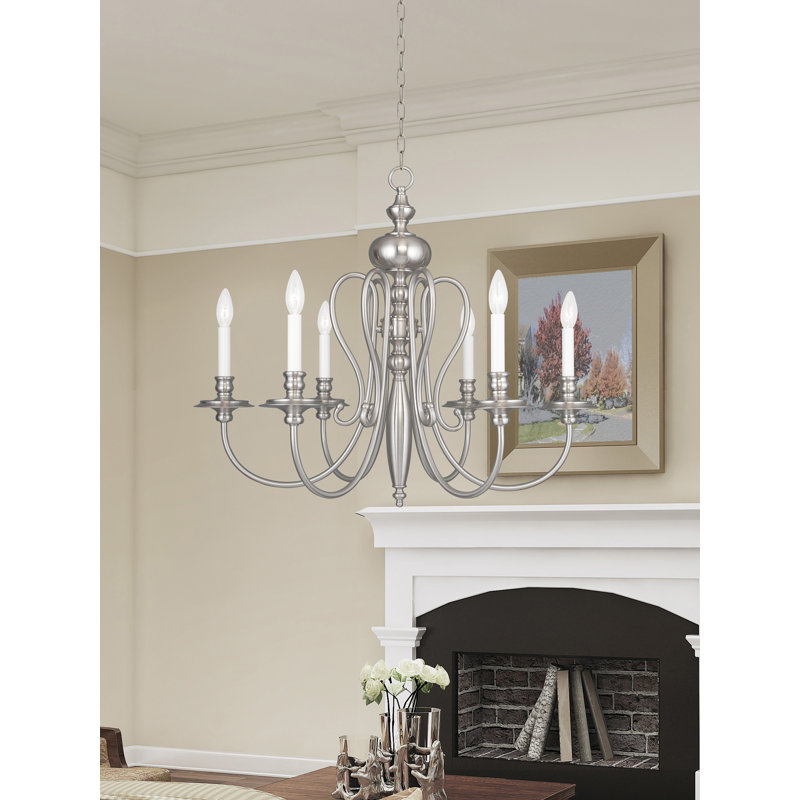 Lustre 6 lumières façon bougie Ahanu, Nickel brossé