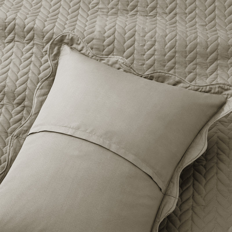 Ensemble de couvre-lit en microfibre embossée - Ensemble de literie moderne et léger avec taies décoratives, Beige