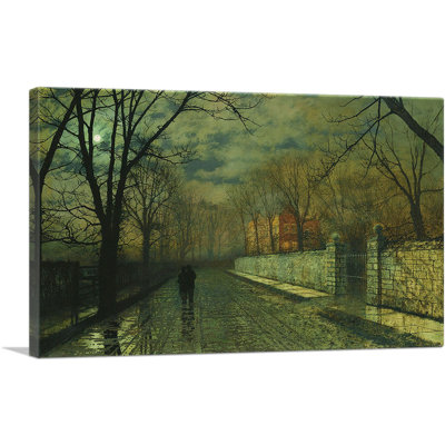 " Figures In A Moonlit Lane After Rain " by John Atkinson Grimshaw Painting Print