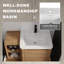 Meuble-lavabo mural avec lavabo en céramique blanche, tablette et porte à fermeture en douceur-167795923