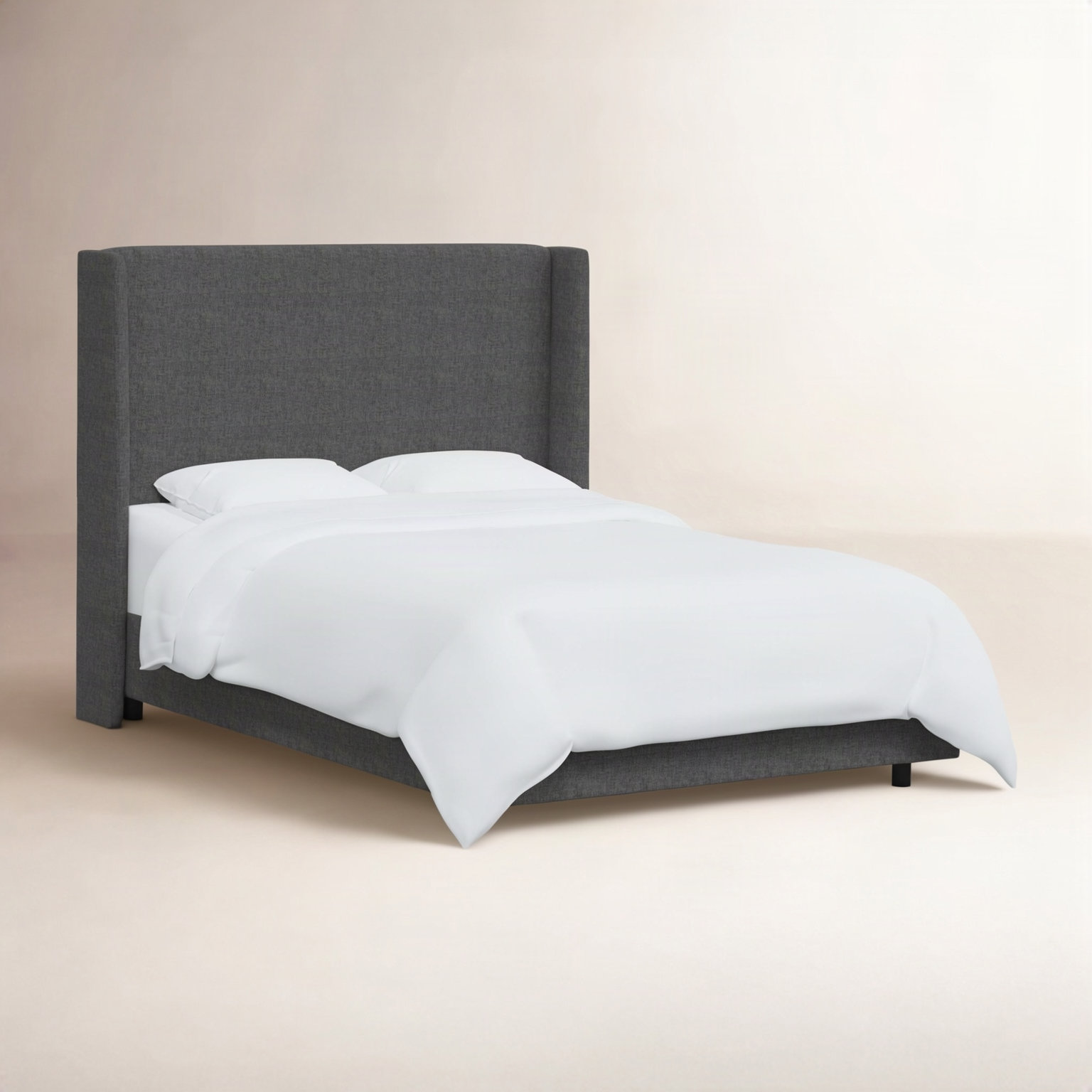 Tilly Upholstered Wingback Bed, Full, Zuma Charcoal Textured Linen