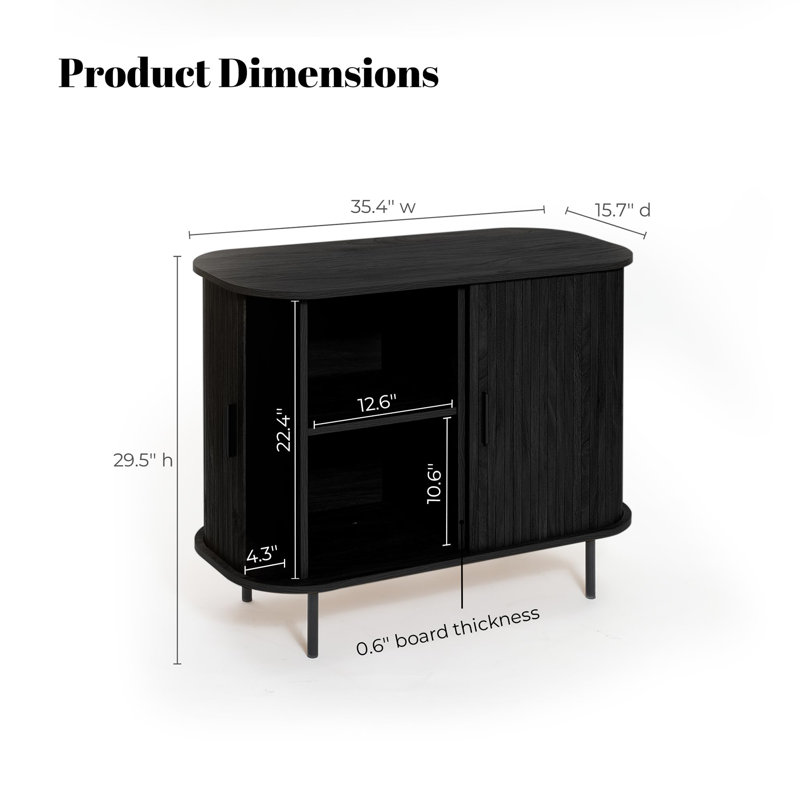 Buffet 35,4 "avec rangement, Noir, noir, noir, noir