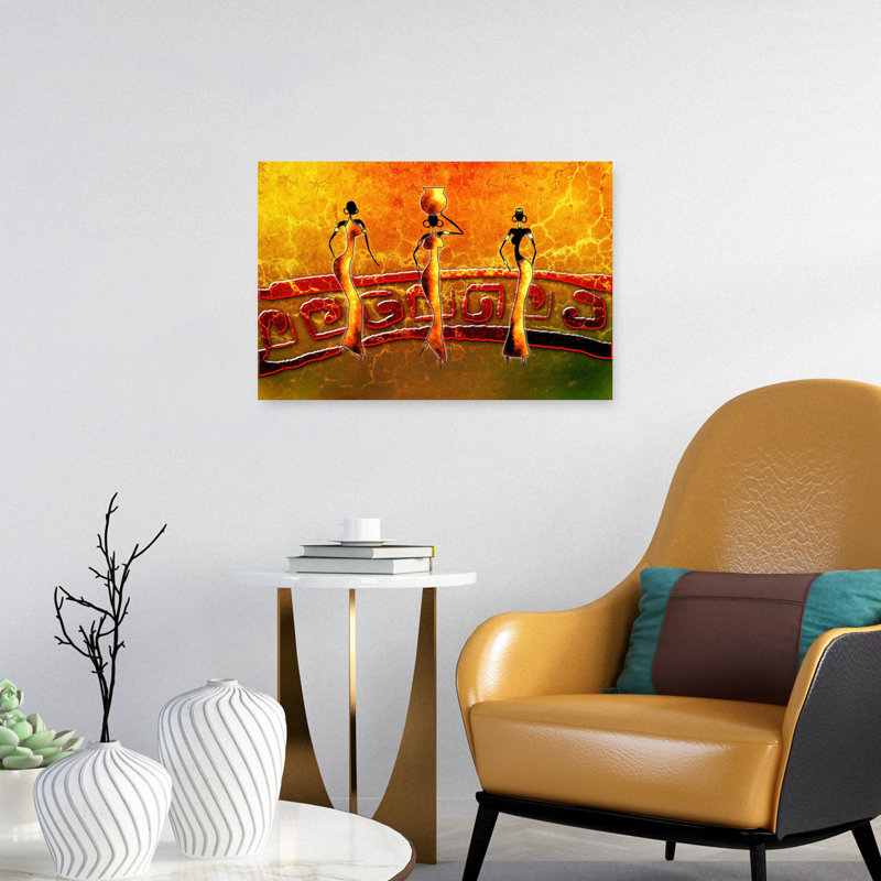 African Tribal Women Abstract Modern Traditional Landscape Nature Wall Art, 16" H x 24" W