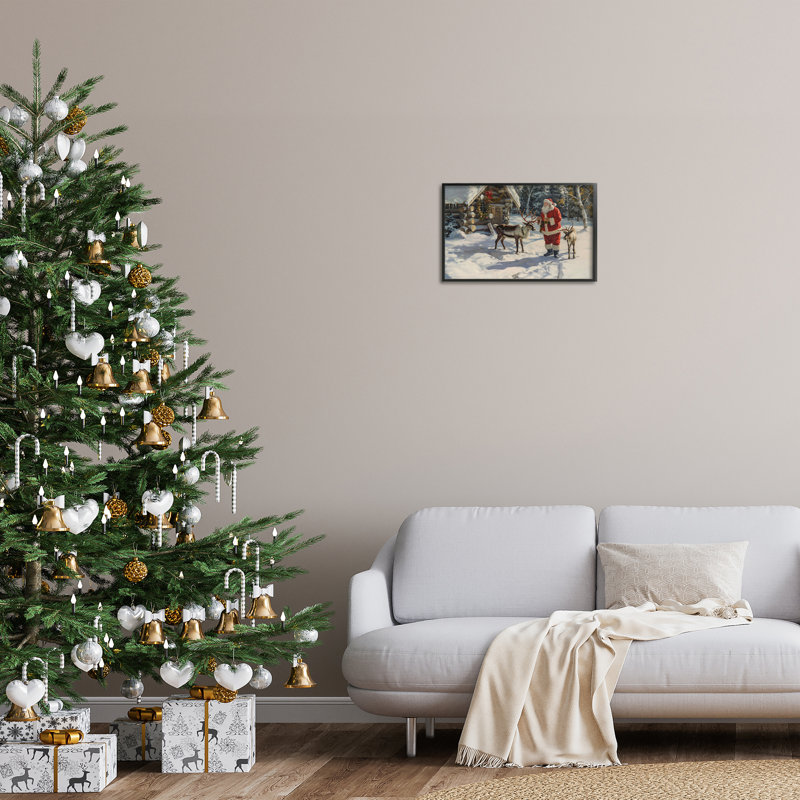 Père Noël et renne, art giclée par Imagine It Images, Giclée encadrée noir minuit, H 12 po x l 18 po