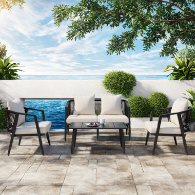 Durable Outdoor Seating Set Included 2 Single Chairs, 1 Double Chairs, 1 Table, Iron Frames And Pe Rattan