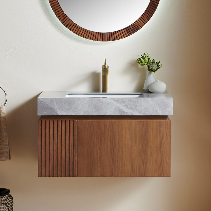 Meuble-lavabo Luxstone, 30", Gris clair, Brown Oak