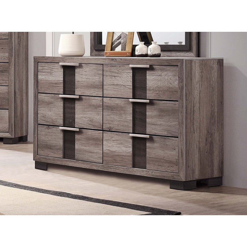1pc Contemporary Dresser Six Drawers Metal knobs Bedroom Wooden Furniture, Brown