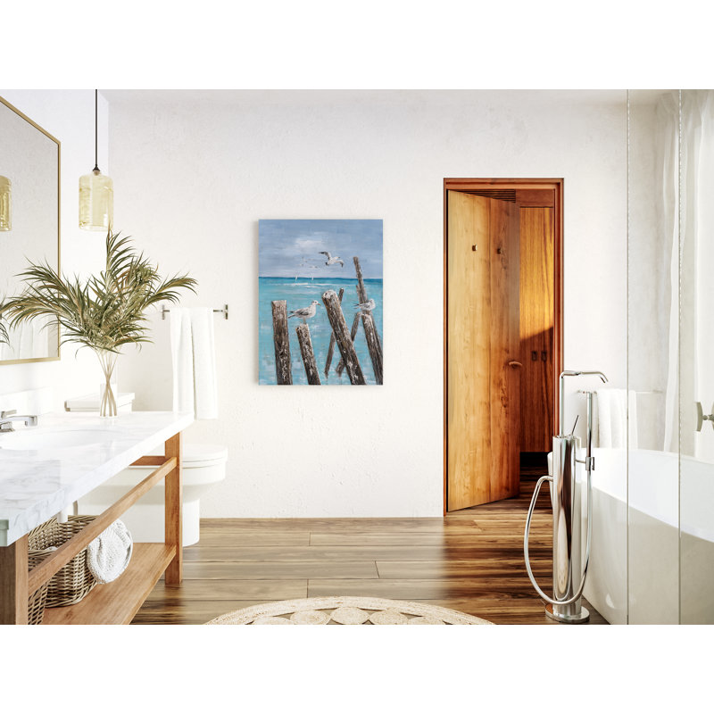 Mouettes sur la plage - peinture sur toile tendue, H 48 po x l 36 po x P 1,5 po