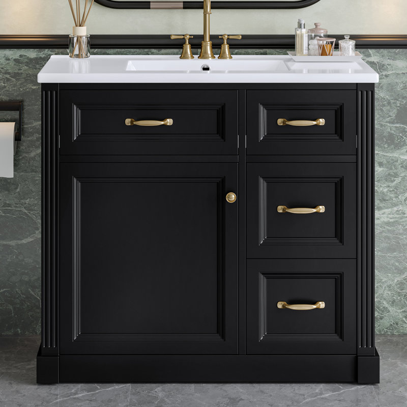 Meuble-lavabo sur pied 36 po, lavabo simple blanc | Idée de cadeau