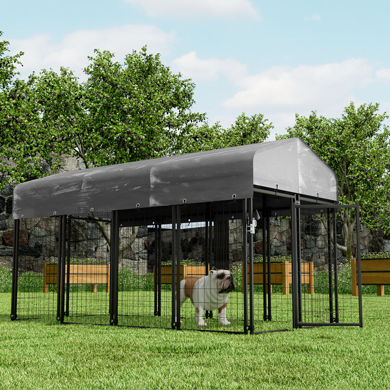 Heavy Duty Black Metal Outdoor Pet Kennel with Waterproof Cover