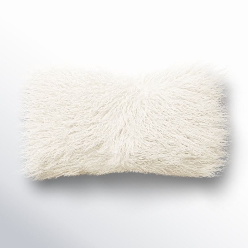 Gold Wool Mongolian Lamb Fur Lumbar Throw Pillow