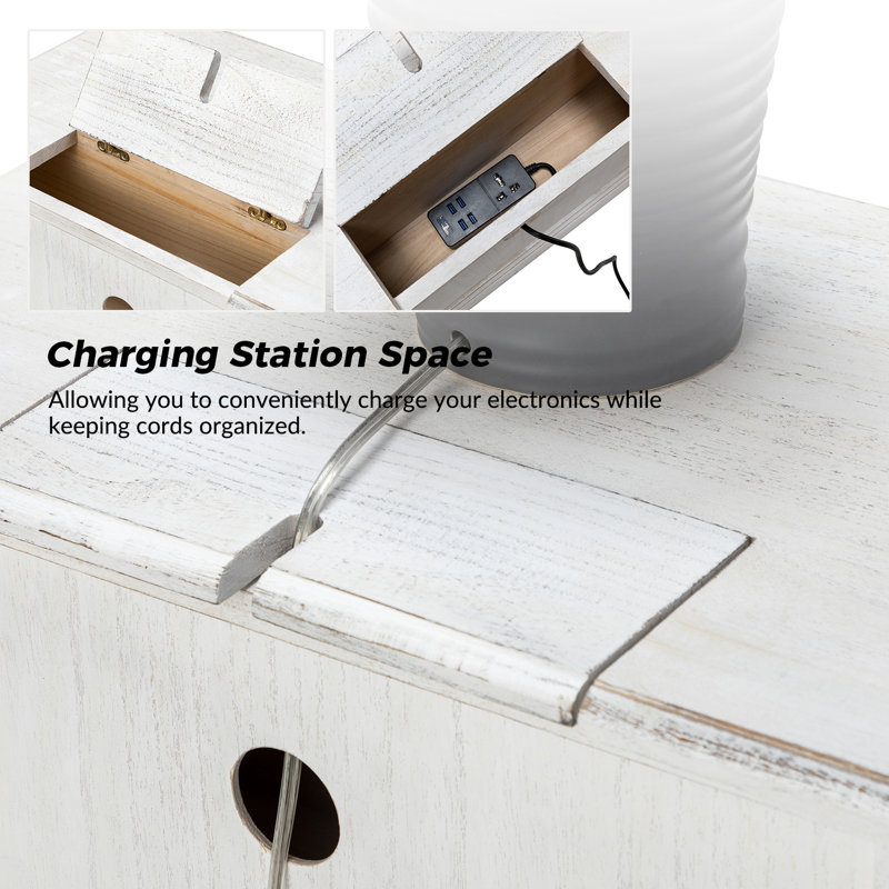 Lundgren Transitional 24'' Tall 2 - Drawer Nightstand with Wood Legs and Charging Station Space