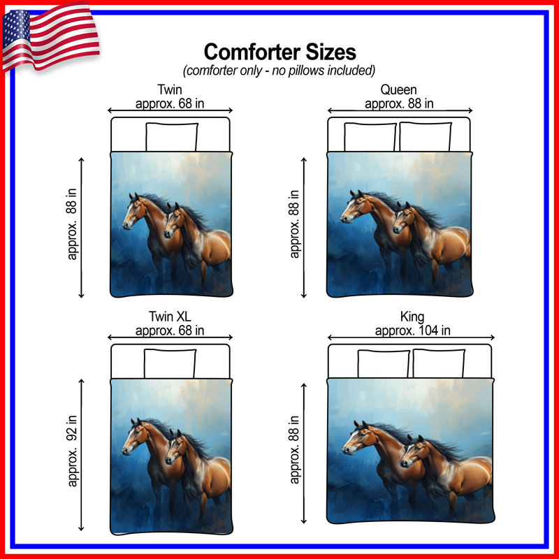 Bay Horses Blue Background Comforter, Twin Extra Long