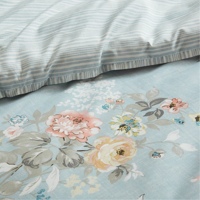 7 pièces, 7 pièces, imprimé floral, bleu doux, Édredon double / grand + 6 pièces supplémentair, Motif floral bleu
