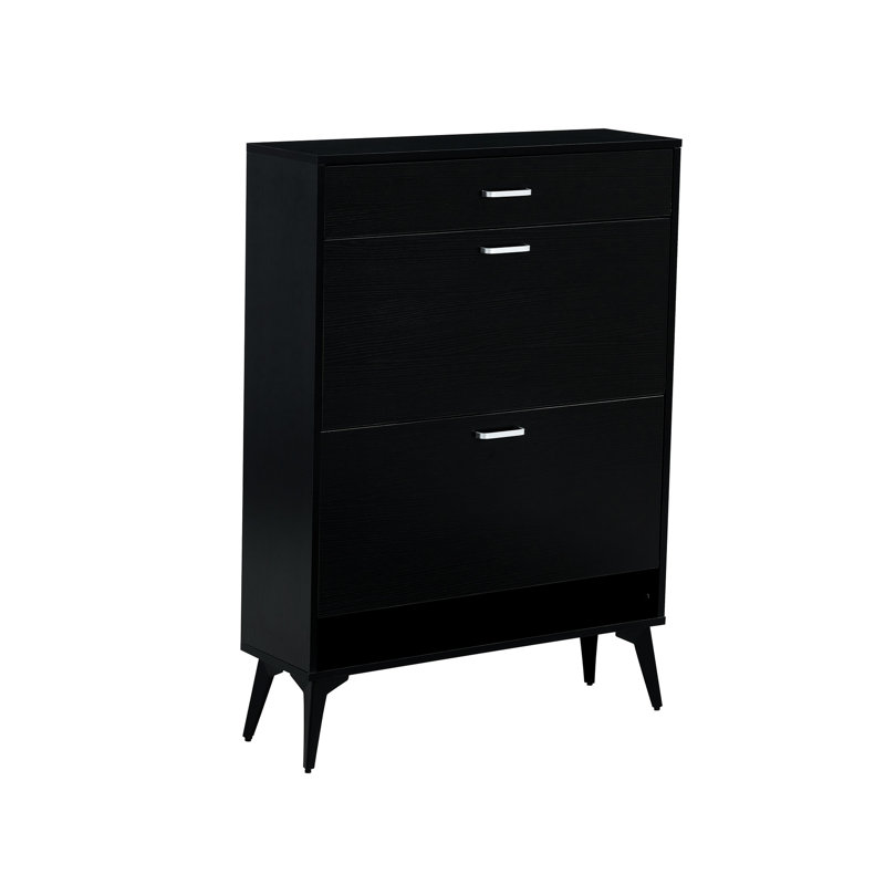 Étagère à chaussures en noir, faite pour le rangement, hauteur 42,64 po, largeur 9,58 po, profondeur des tablettes 31,97 po