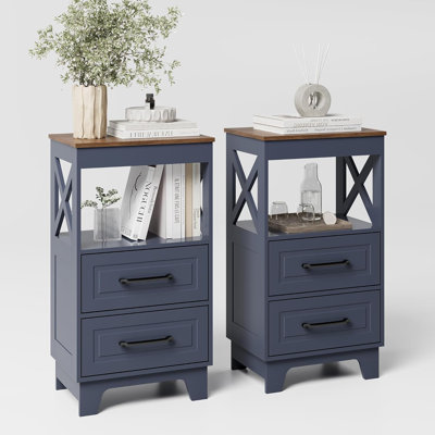 2-Drawer Nightstand with Open Shelf