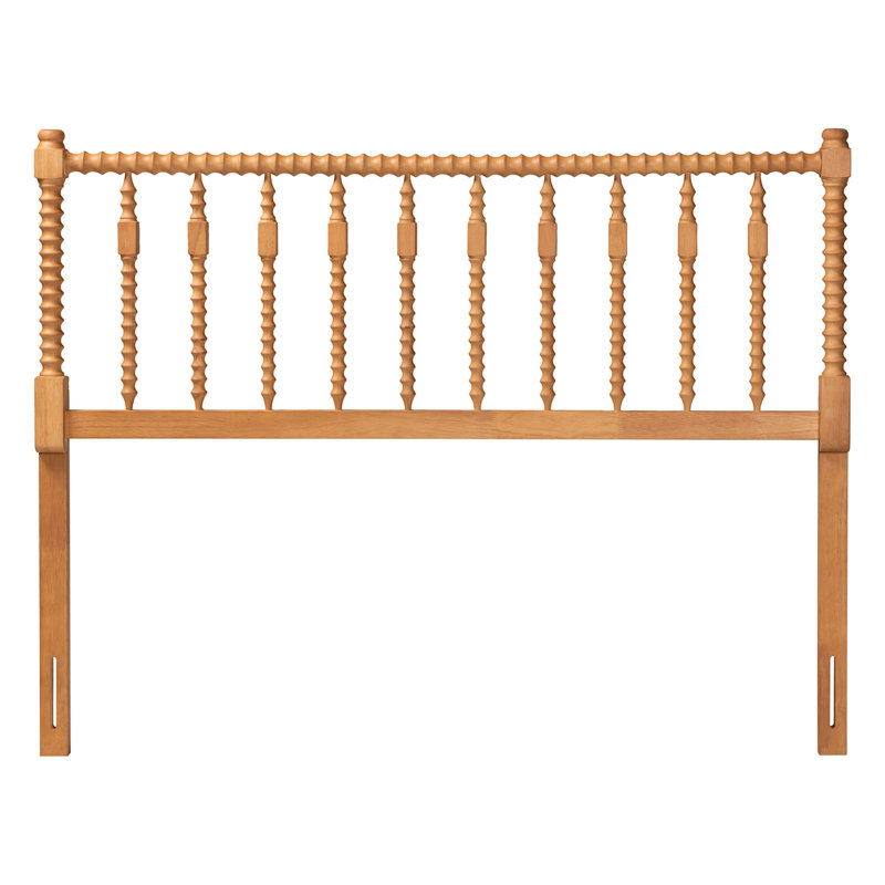 Baxton Studio Juliette Turned Spindle Headboard - Crafted Wood Panel with Decorative Spoke Design for Cottage Farmhouse Bedroom, King, Oak Brown