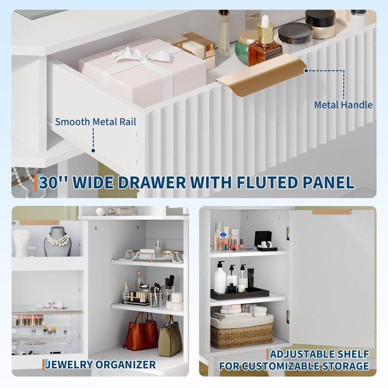 Dressing Table with Mirror, White