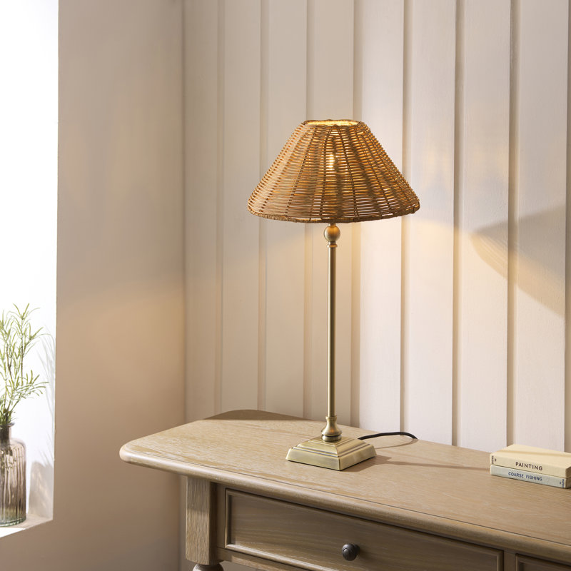 Steel Standard Table Lamp, Antique Brass, Dark Rattan