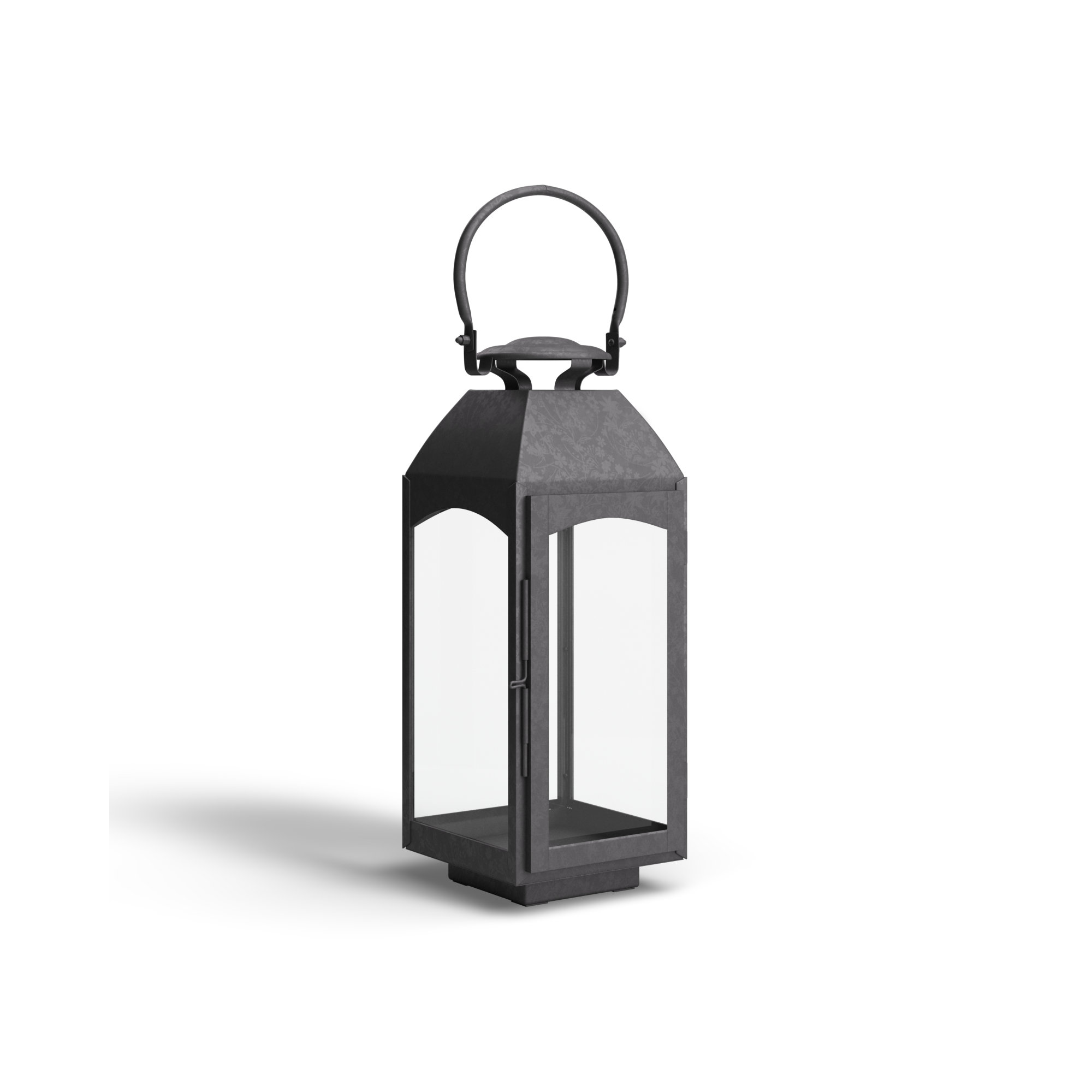 Furlane Iron Tabletop Lantern, Gray,  15.75" H x 6.5" W x 6.5" D