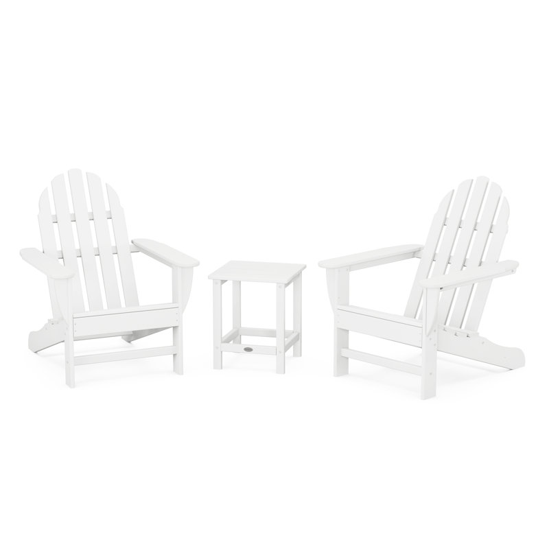 Classic Folding Adirondack 3-Piece Set with Long Island 18" Side Table, White
