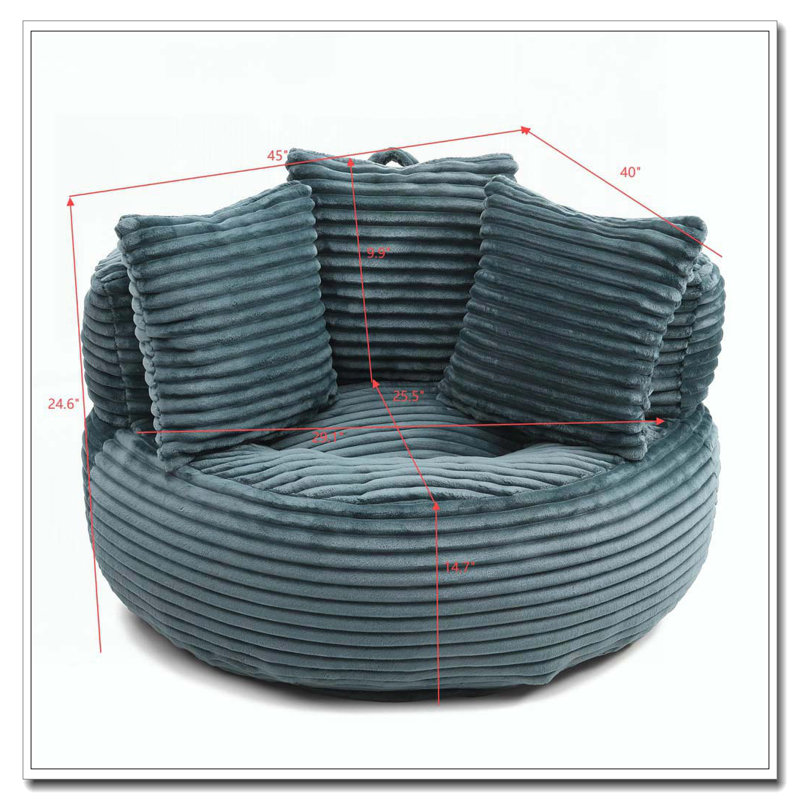 Grande chaise en velours côtelé avec bourre, Turquoise