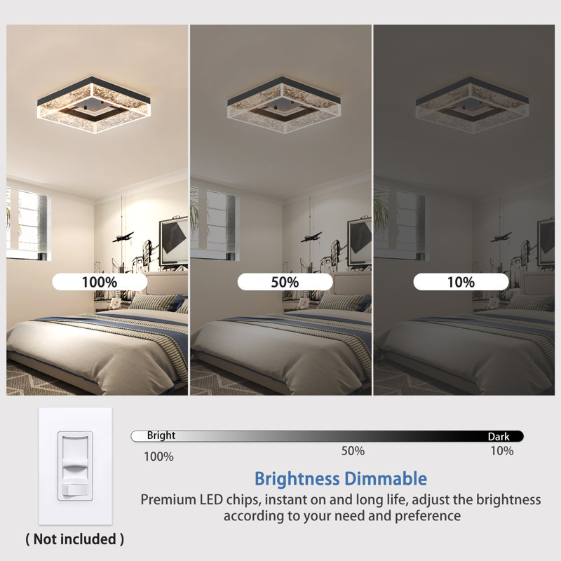 Itohan 11.81" Square Dimmable LED Flush Mount, Black