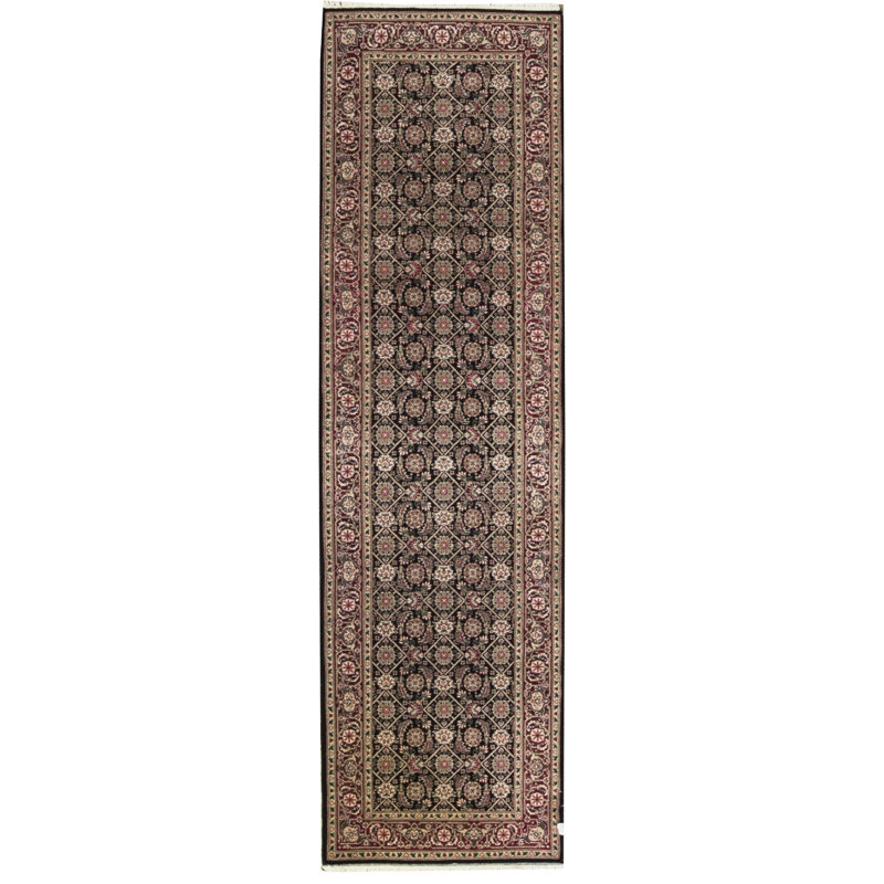 Hand-Knotted High-Quality Black and Wine Runner