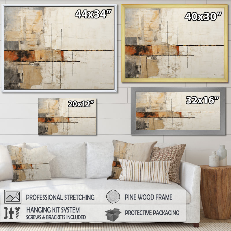 Abstrait collage brun beige sur route III - Collages abstraits, impression sur toile, Cadre simple noir