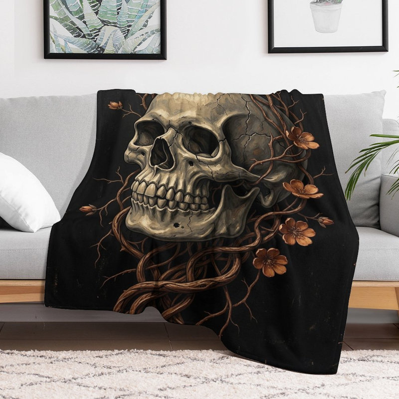 Jeté en flanelle Skull With Vines, 60 x 80 po