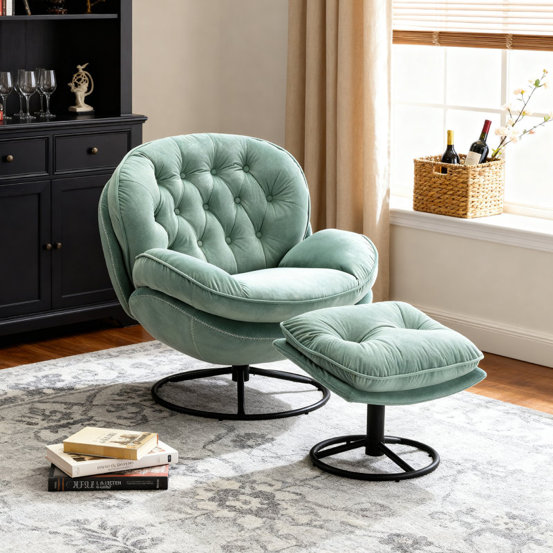 Fauteuil d'appoint avec repose-pieds Anouk, Velours vert menthe