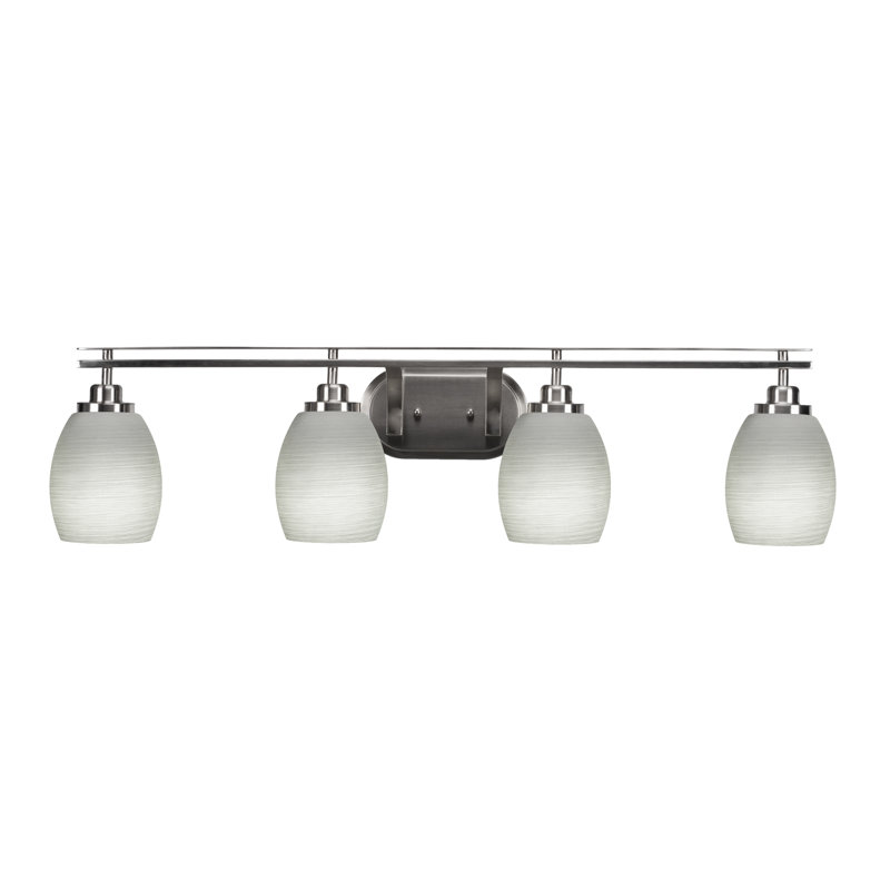 Barre d'éclairage de salle de bain 4 lumières Brina avec verre blanc mat 5 po, Nickel brossé, Vert clair