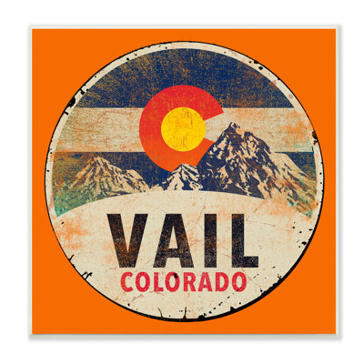 Stupell Industries Vintage Vail Colorado Pendant Snowy Mountains Bold Orange Black Framed Giclee Texturized Art By Jim In Wood