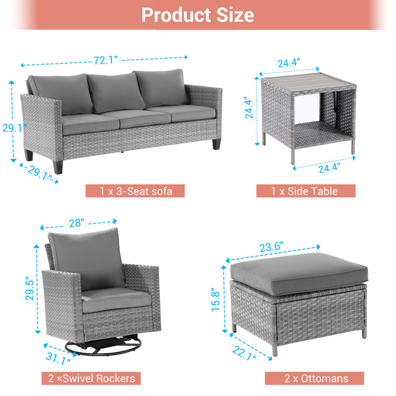 Ensemble de conversation avec fauteuil berçant et pivotant pour 5 personnes Charlenne, Gris, Gris