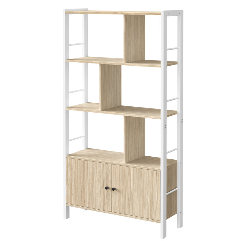 Jazmyne 154.5cm H x 74cm W Steel Standard Bookcase, Natural/White
