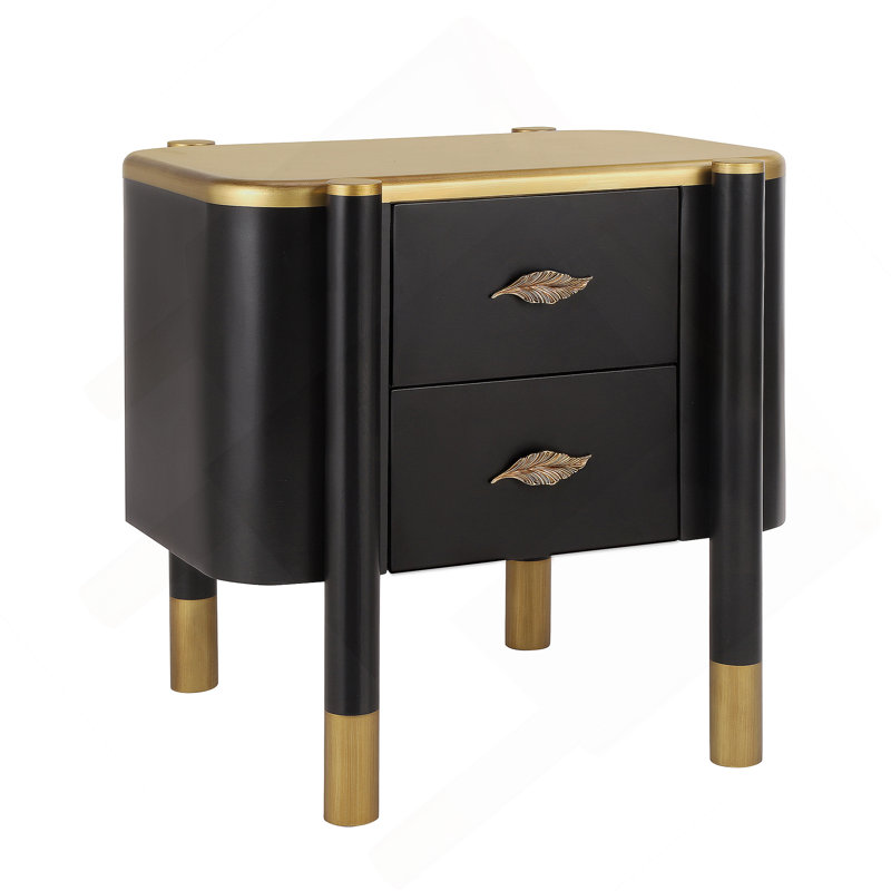 2-Drawer Nightstand, Bedside Table With Metal Handles, End Table For Living Room And Bedroom, Black